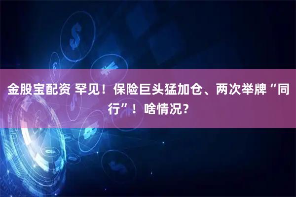 金股宝配资 罕见！保险巨头猛加仓、两次举牌“同行”！啥情况？