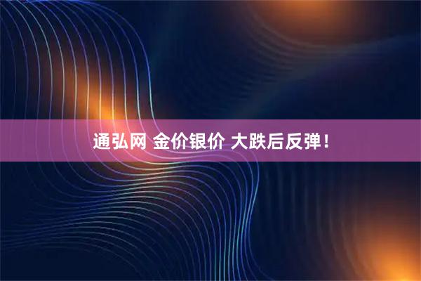 通弘网 金价银价 大跌后反弹!