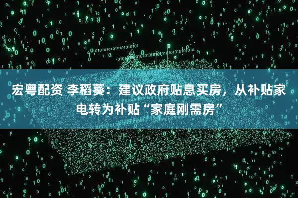 宏粤配资 李稻葵：建议政府贴息买房，从补贴家电转为补贴“家庭刚需房”