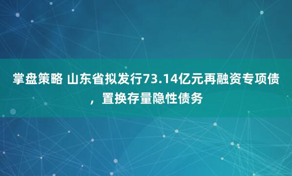 掌盘策略 山东省拟发行73.14亿元再融资专项债，置换存量隐性债务